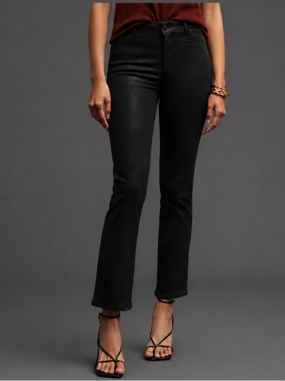 NWT Paige Cindy Mid-Rise Black Coated Straight Black Jeans size 30